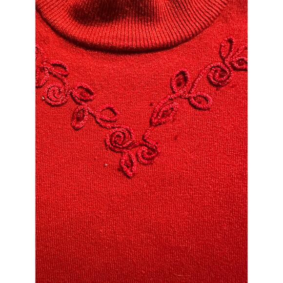 Vintage T & Company Burgundy Red Mock Neck Embellished Short Sleeve Sweater - Picture 1 of 5